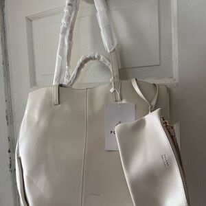 Cream Structured Tote with Pouch